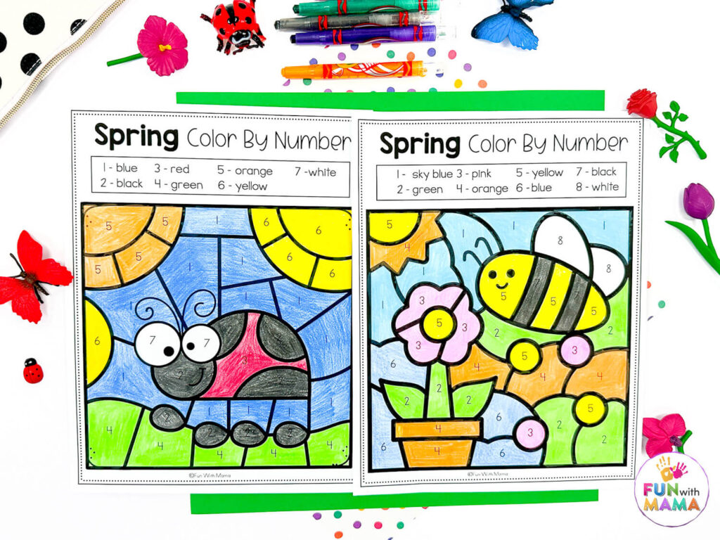 spring color by number printables 1