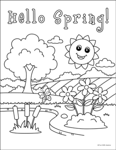 hello spring coloring page