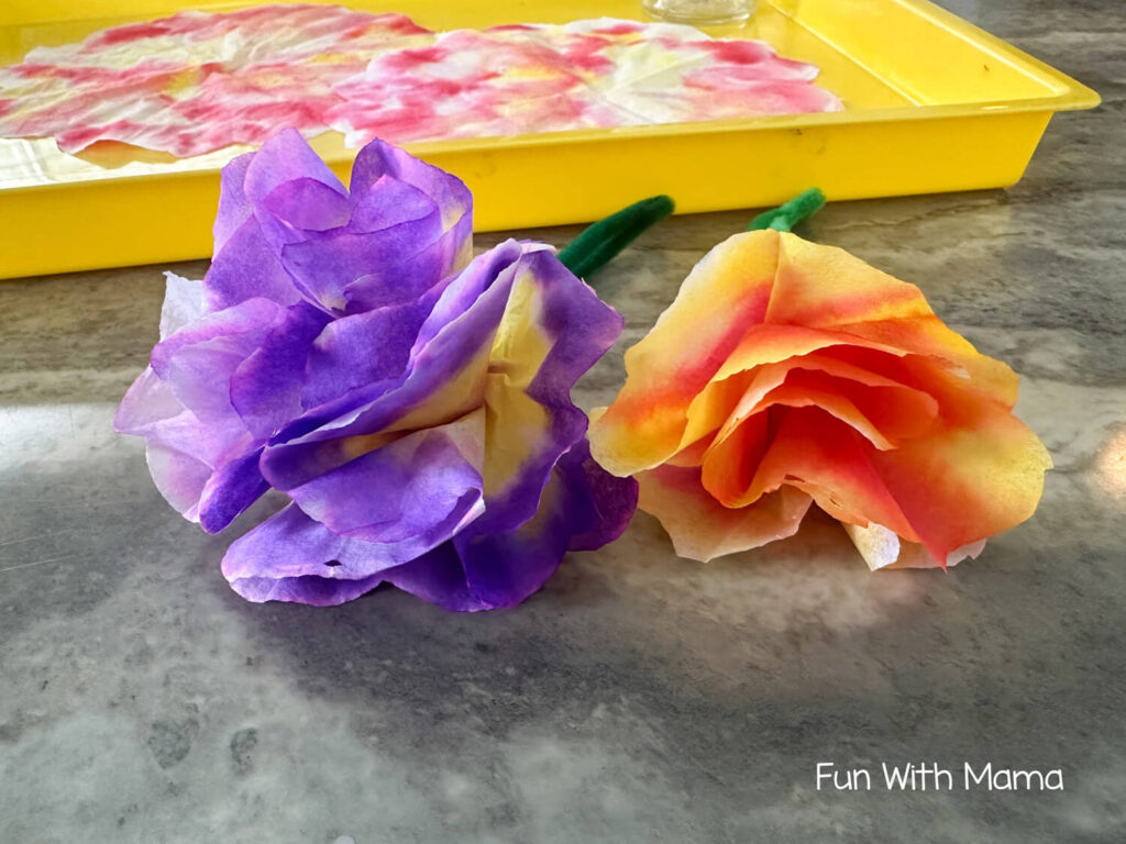colorful coffee filter flowers with stem