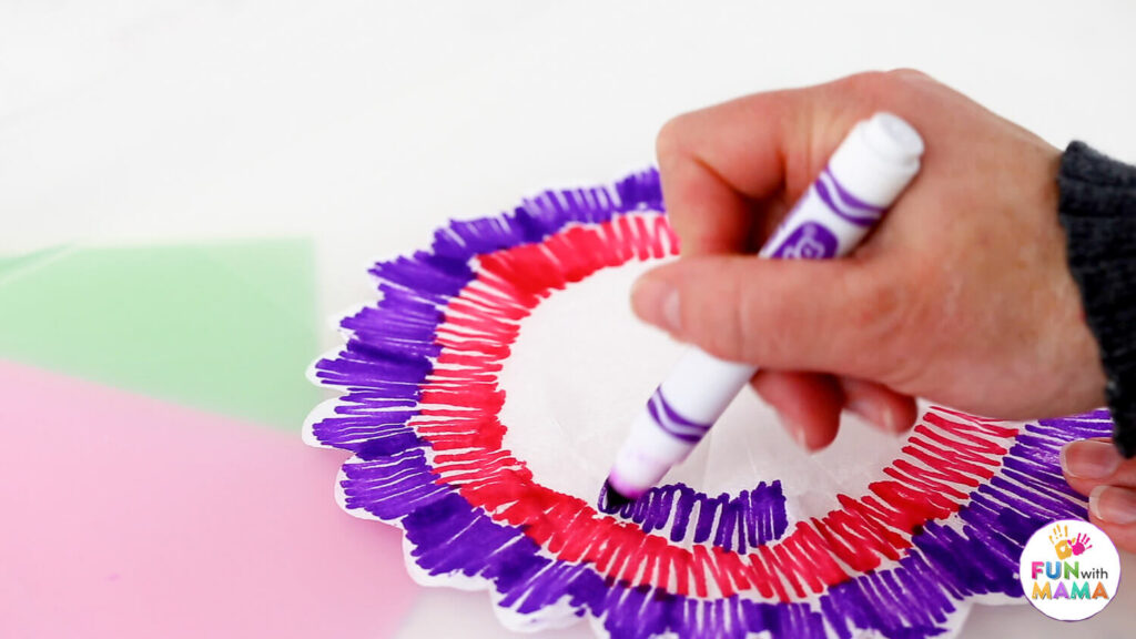 Adding colors to coffee filter using markers