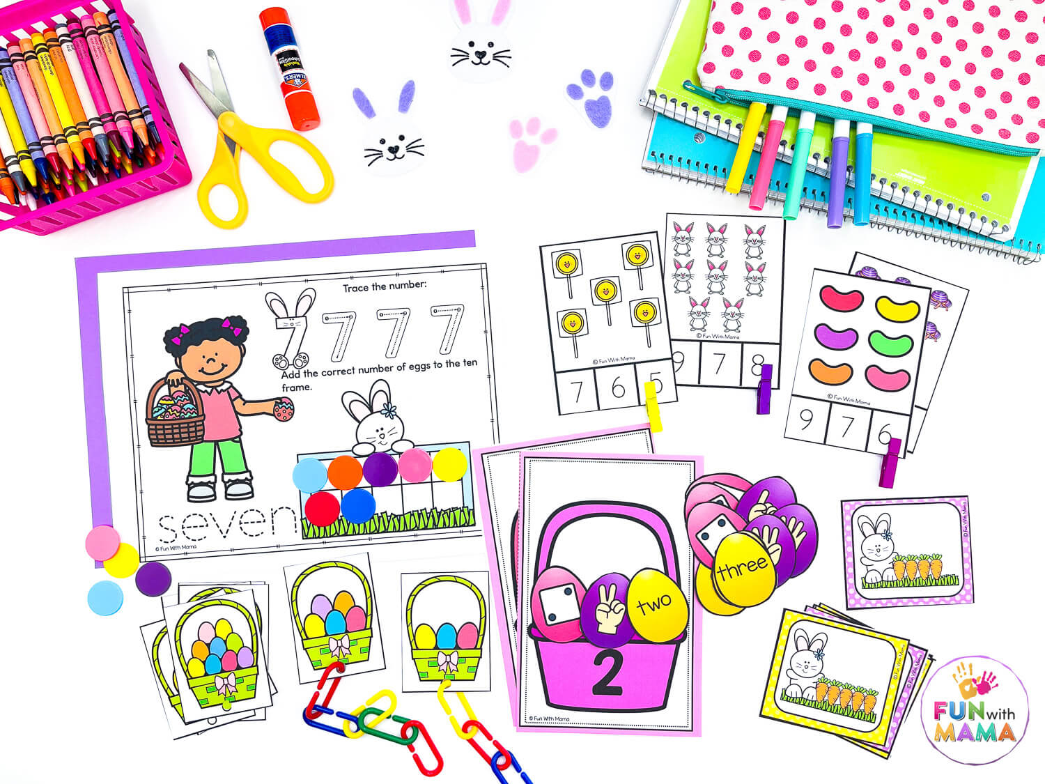 Easter math activities including number sense, counting, math links, clip cards, and more.