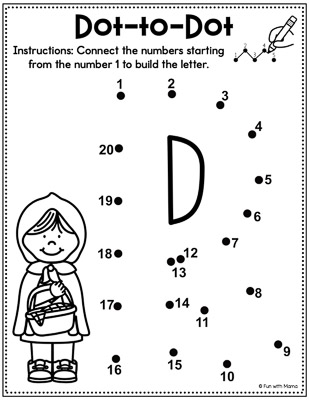 little red riding hood dot to dot worksheet for the letter R