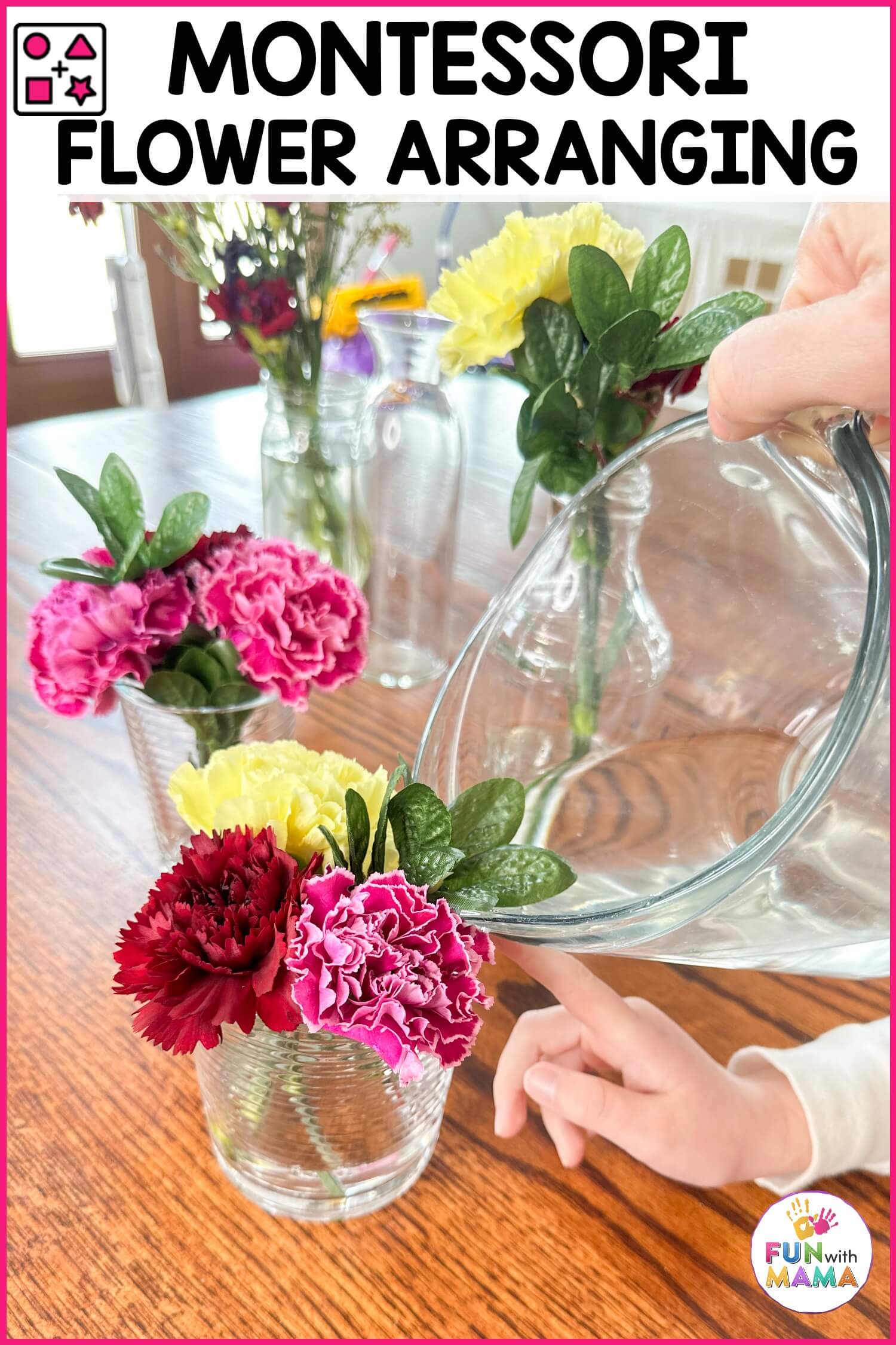 montessori flower arranging with real flowers