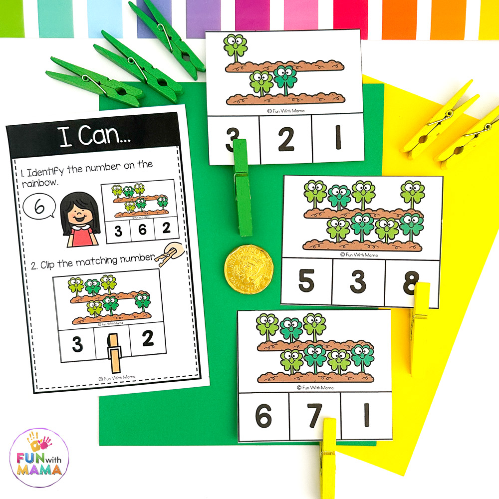 St. Patrick's Day counting clovers clip cards
