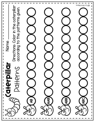 caterpillar patterns spring worksheets