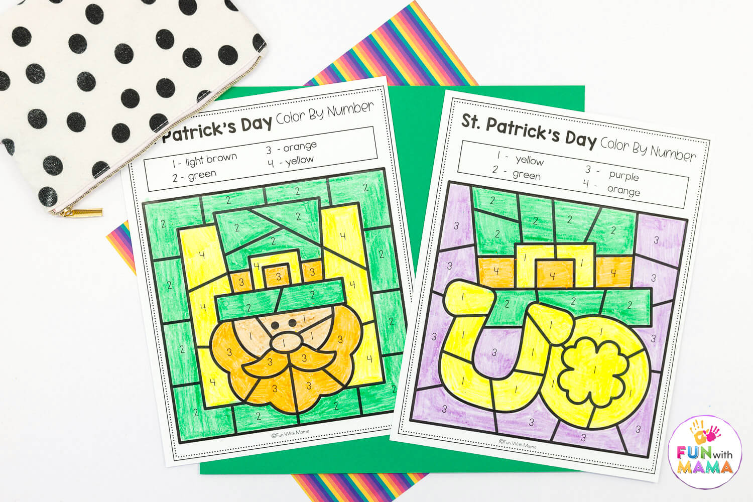 st patricks day color by number leprechaun, horseshoe, hat
