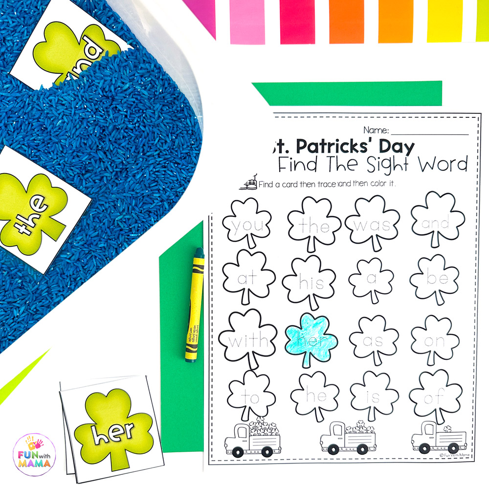 St. Patrick's Day Sight Word sensory bin