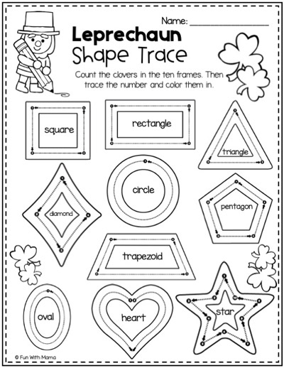 leprechaun shape tracing worksheet