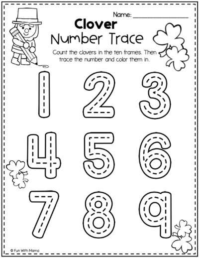 clover number tracing worksheet