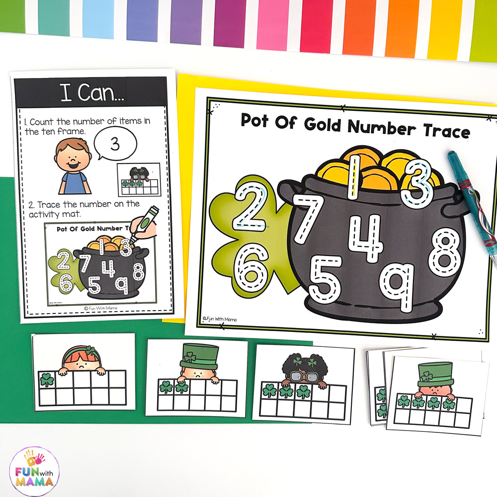 St. Patrick's Day number tracing ten frame activity