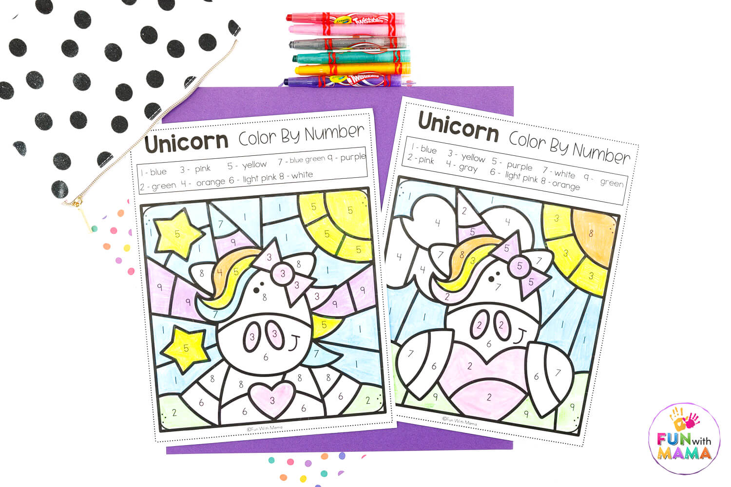 unicorn color by number pages