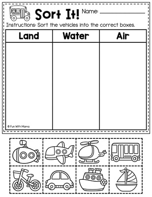 sorting transportation worksheet