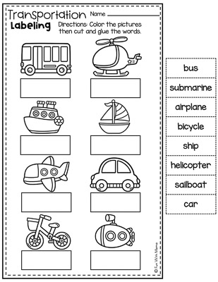 labelling transportation worksheet