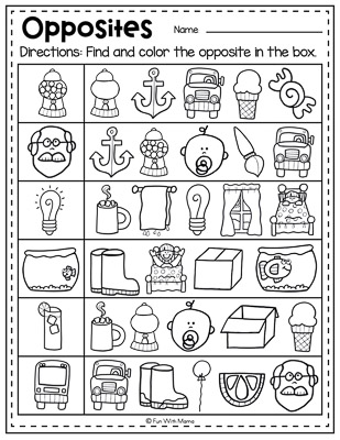 opposites transportation worksheet
