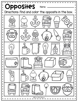 opposites transportation worksheet