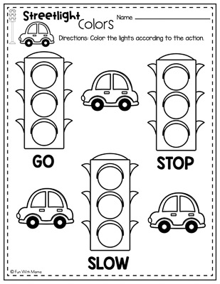 color recognition transportation worksheet