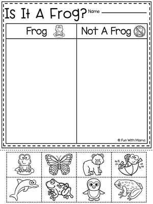 frog sorting worksheet