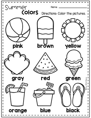 color the pictures the correct color summer worksheets for kindergarten