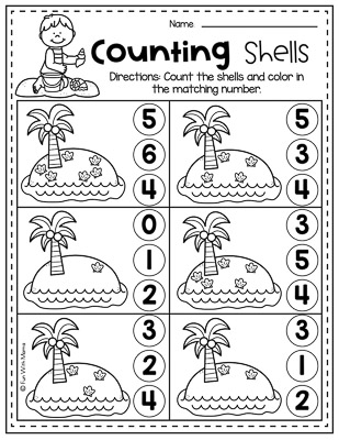 count shells and color in matching numbers
