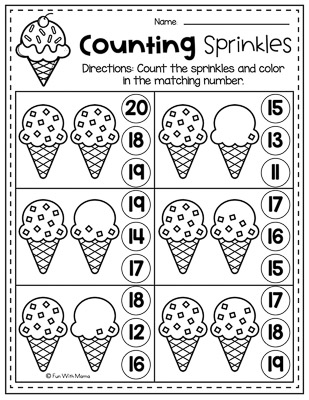 count sprinkles and color in a corresponding number bubble
