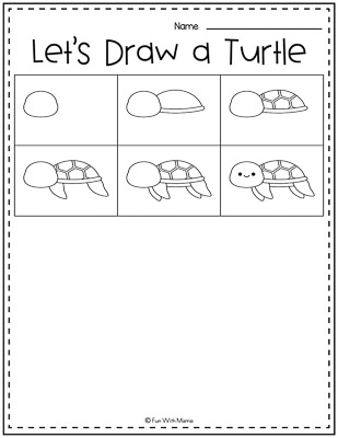 steps to draw a turtle summer worksheets for kindergarten