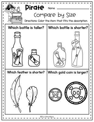 compare by size pirate activities for preschool
