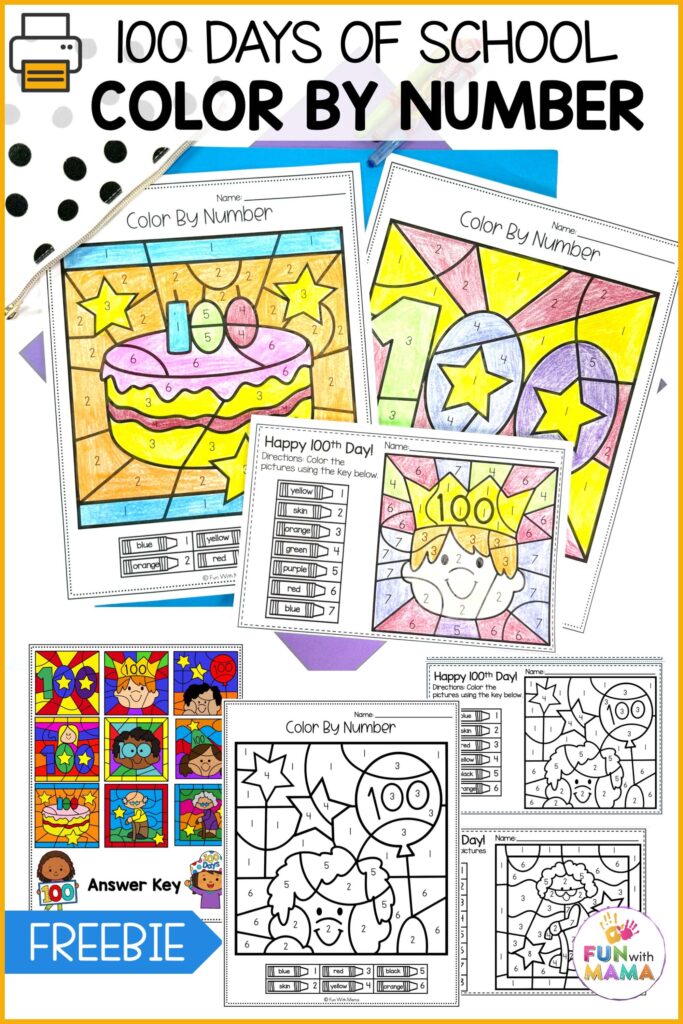 100 days of school color by number