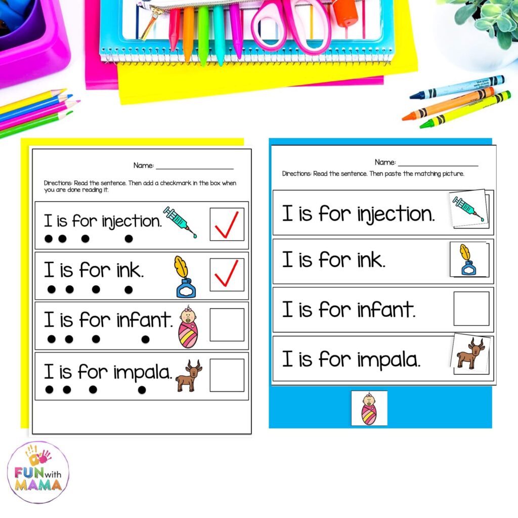 LETTER I reading strips