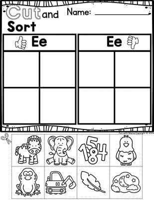 letter e cut and paste worksheets