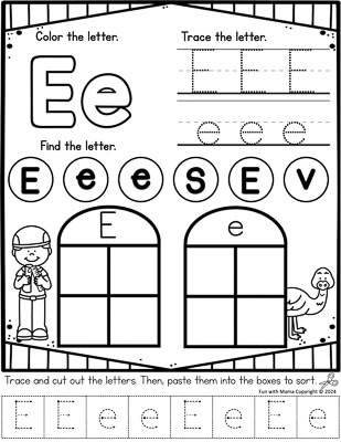 coloring letter e worksheets
