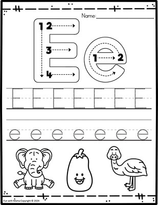 letter e printable worksheets 