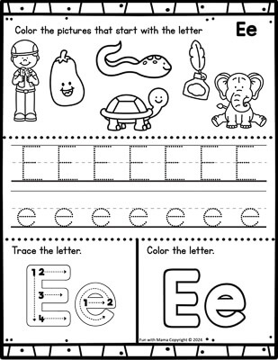 letter e worksheets tracing 
