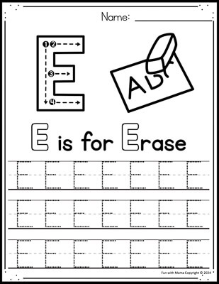 letter e worksheets for kindergarten e is for erase 