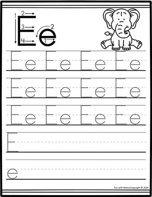 worksheet for letter e preschool trace