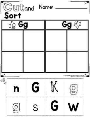 cut and sort letter g worksheet