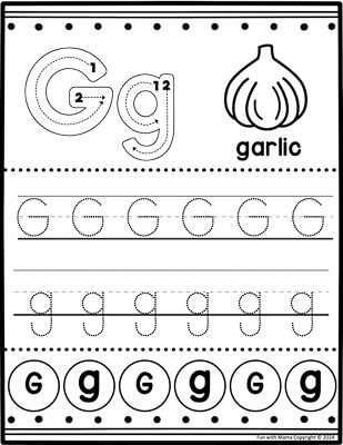 g is for garlic tracing page