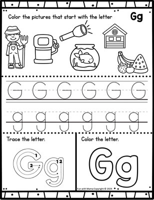 color the picture that starts with letter g 