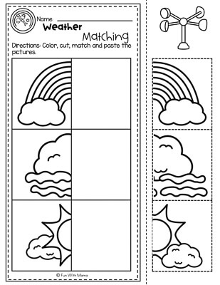 match the pictures, color, cut and match