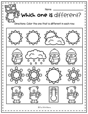 color the pictures that are different