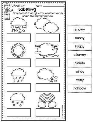 cut and glue and label each picture