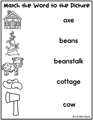 match the word to the image jack and the beanstalk worksheet