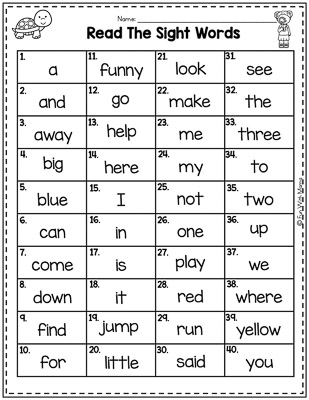 reading the sight words in classroom
